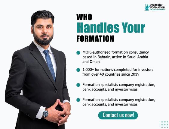 PI Startup Advisory consultant explaining who handles company formation in Saudi Arabia — MOIC-authorised consultancy with 1000+ formations for investors from 40+ countries